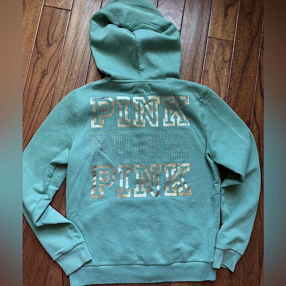 PINK by Victoria’s Secret zip hoodie with silver and rhinestones Size Small.
